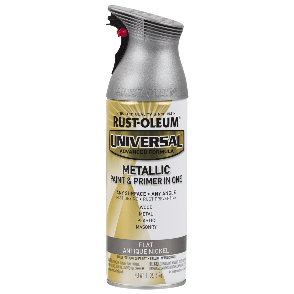 Rust-Oleum Universal 271474 Metallic Paint & Primer In One Spray, Flat Antique Nickel, 11 oz.