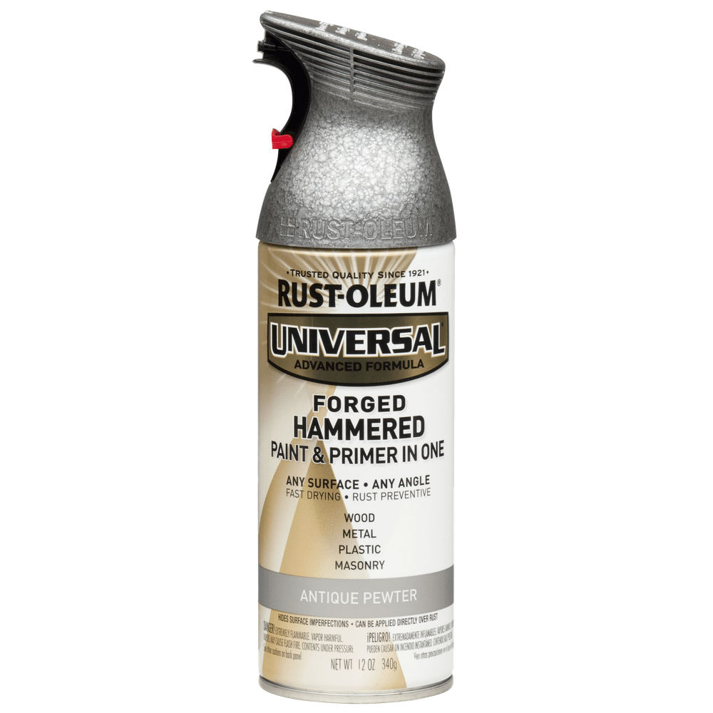 Rust-Oleum Universal 271481 Forged Hammered Paint & Primer In One Spray, Antique Pewter, 12 oz.