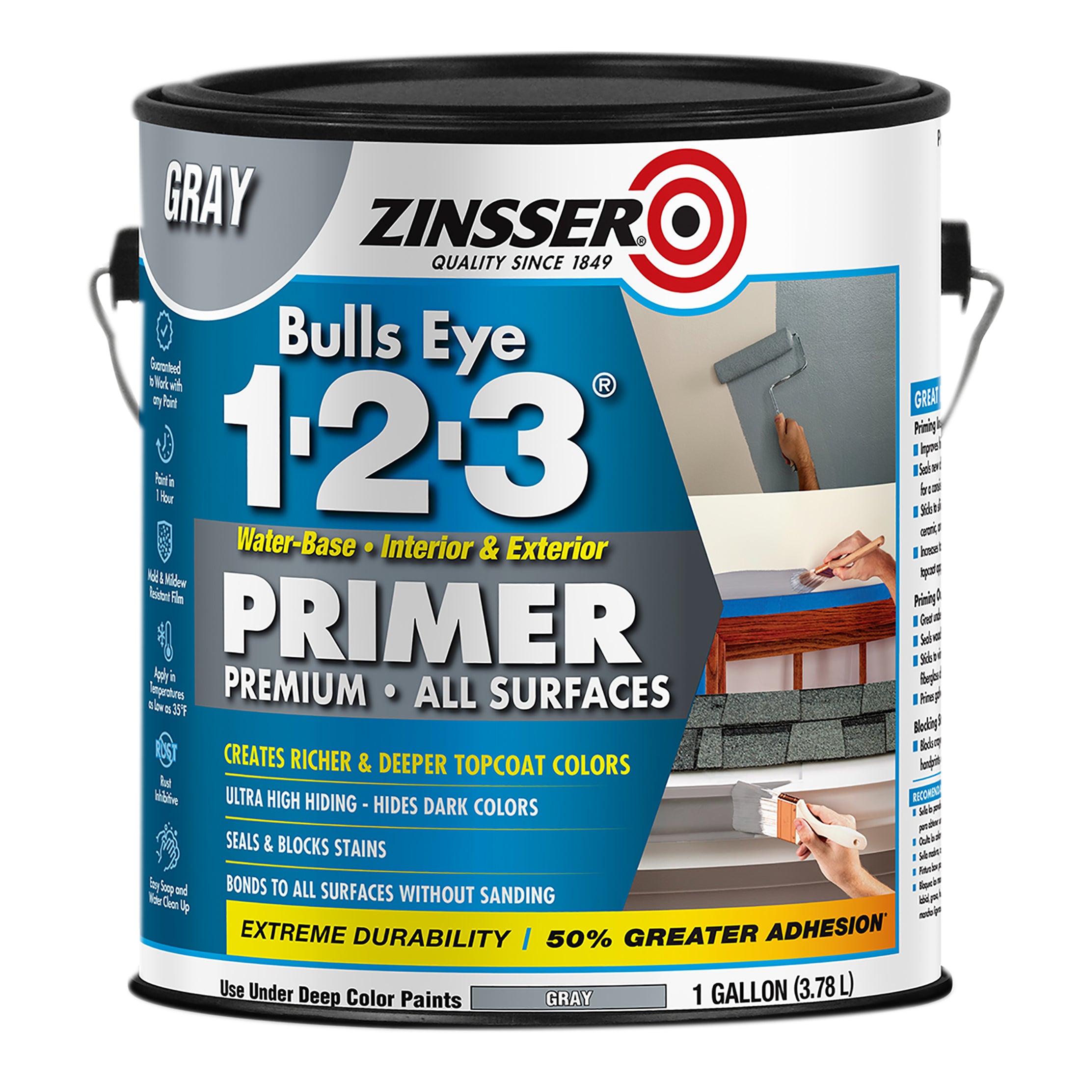 Rust-Oleum Zinsser 285085 Bulls Eye 1-2-3 Water-Base Primer, Gray, 1 Gallon