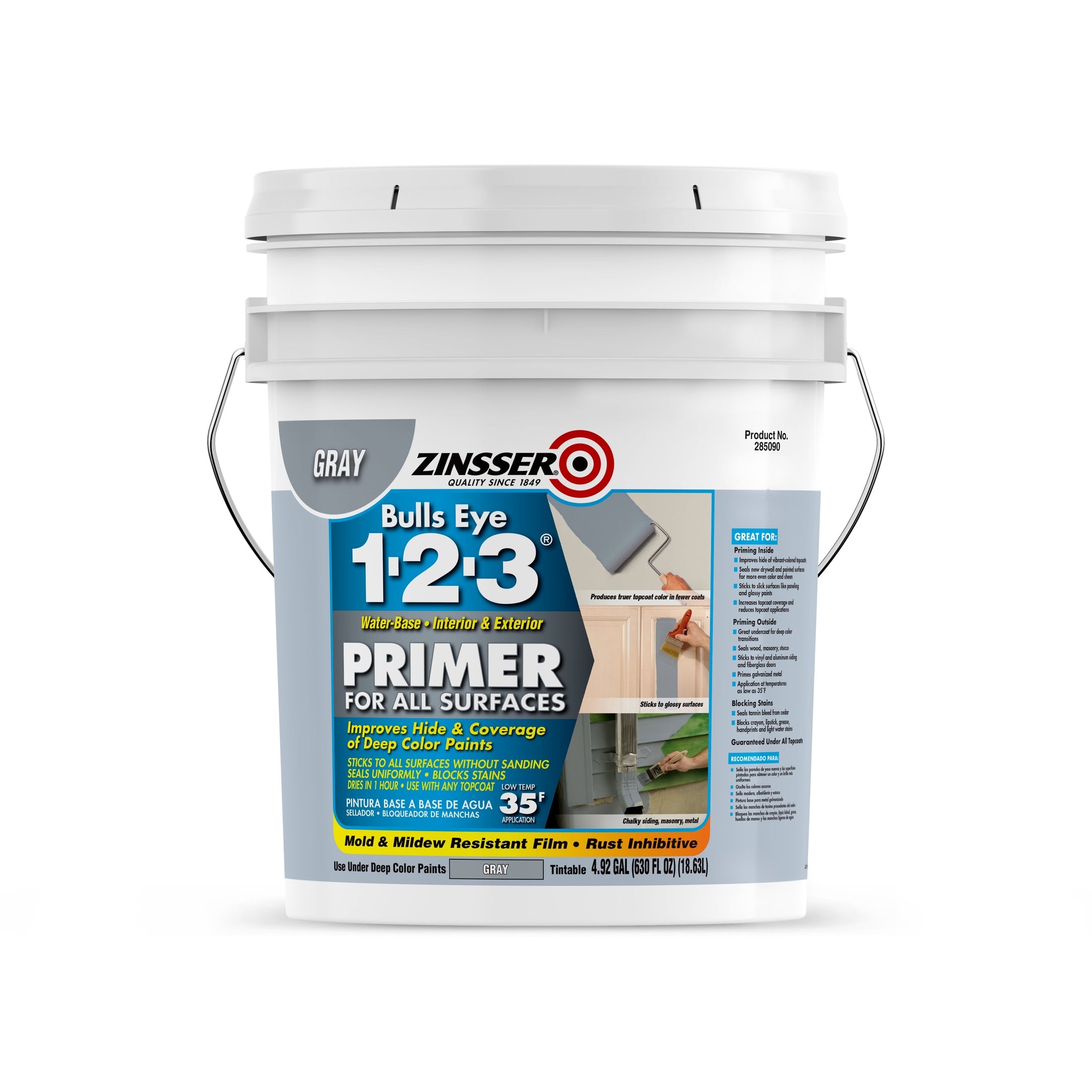 Rust-Oleum Zinsser 285090 Bulls Eye 1-2-3 Water-Base Primer, Gray, 5 Gallons