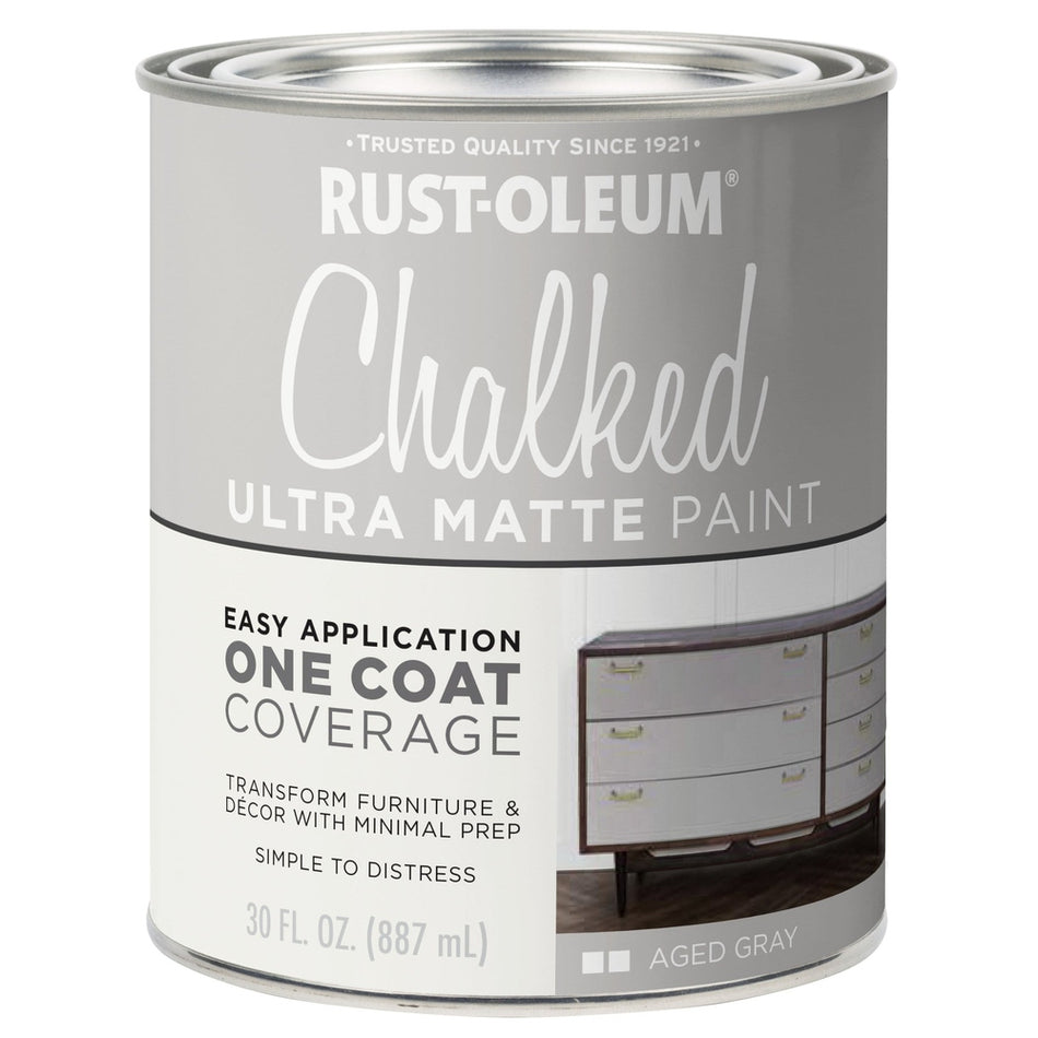 Rust-Oleum Chalked 285143 Ultra Matte Paint, Aged Gray, 30 fl. oz.