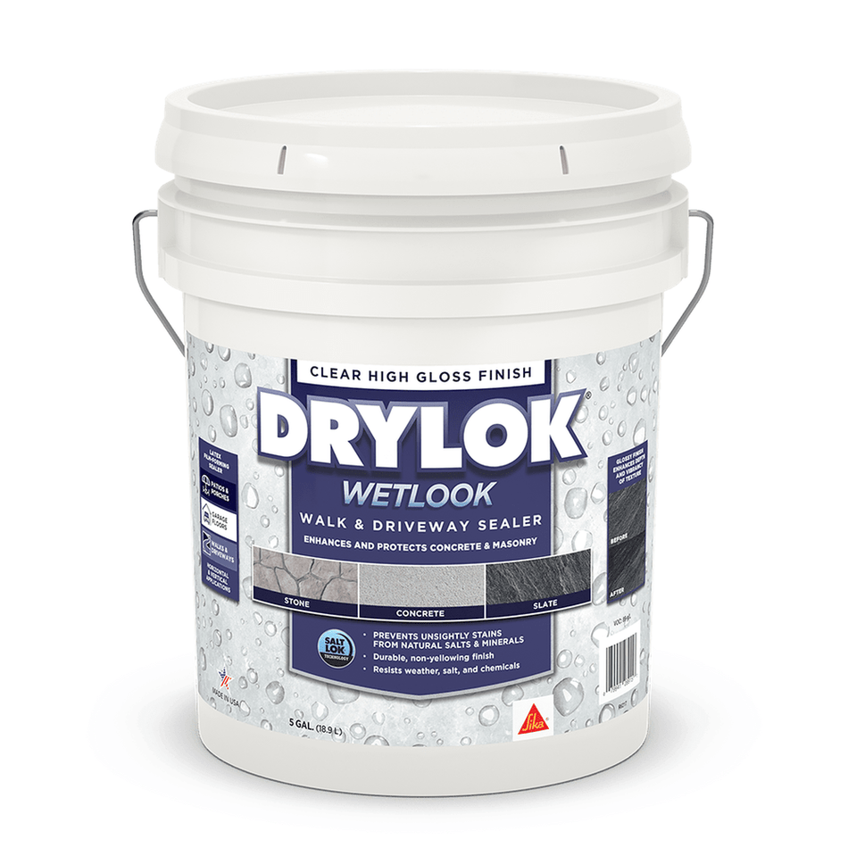 Sika 832425 Drylok Wetlook Walk & Driveway Sealer, Clear High Gloss Finish, 5 Gallons
