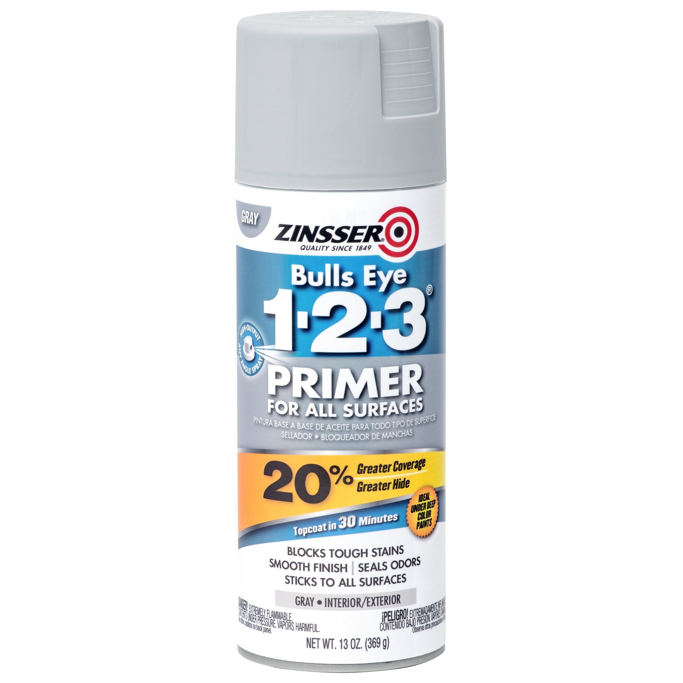 Rust-Oleum Zinsser 290971 Bulls Eye 1-2-3 Water-Base Primer, Gray, 13 oz.