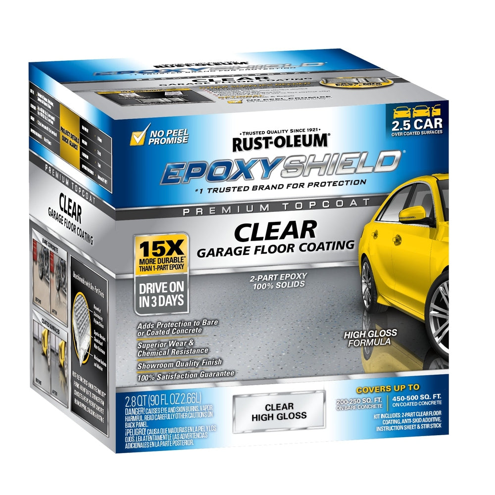 Rust-Oleum EpoxyShield 292514 2.5 Car High Gloss Clear 2-Part Epoxy 100% Solids Premium Topcoat Garage Floor Coating Kit