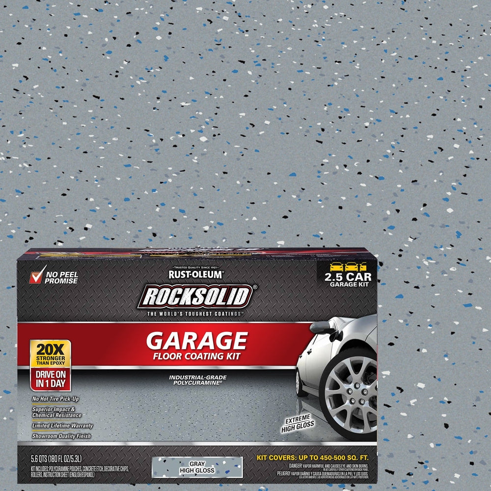 Rust-Oleum RockSolid 293513 Garage Floor Coating Kit, 2.5 Car Garage Kit, High Gloss, Gray, 180 fl. oz.