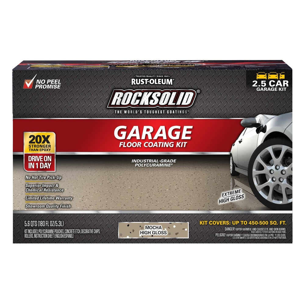 Rust-Oleum RockSolid 293517 Garage Floor Coating Kit, 2.5 Car Garage Kit, High Gloss, Mocha, 180 fl. oz.
