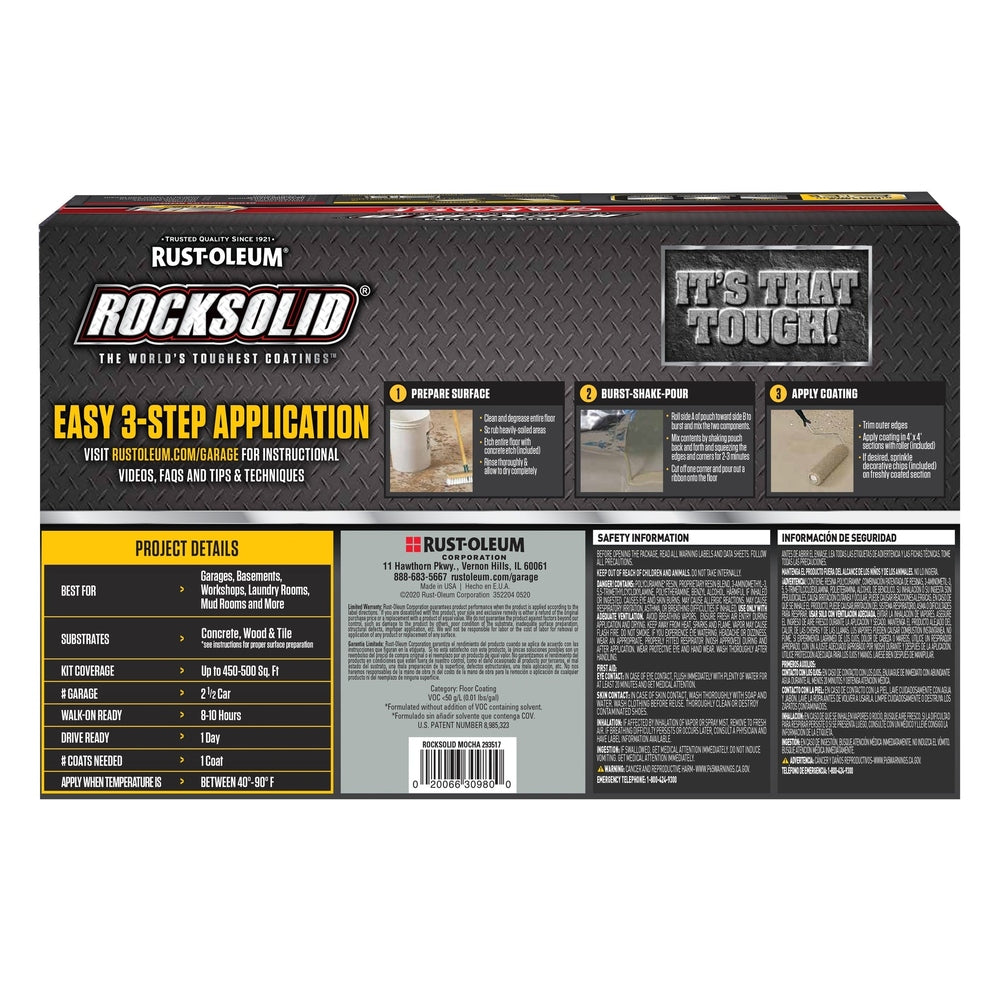 Rust-Oleum RockSolid 293517 Garage Floor Coating Kit, 2.5 Car Garage Kit, High Gloss, Mocha, 180 fl. oz.