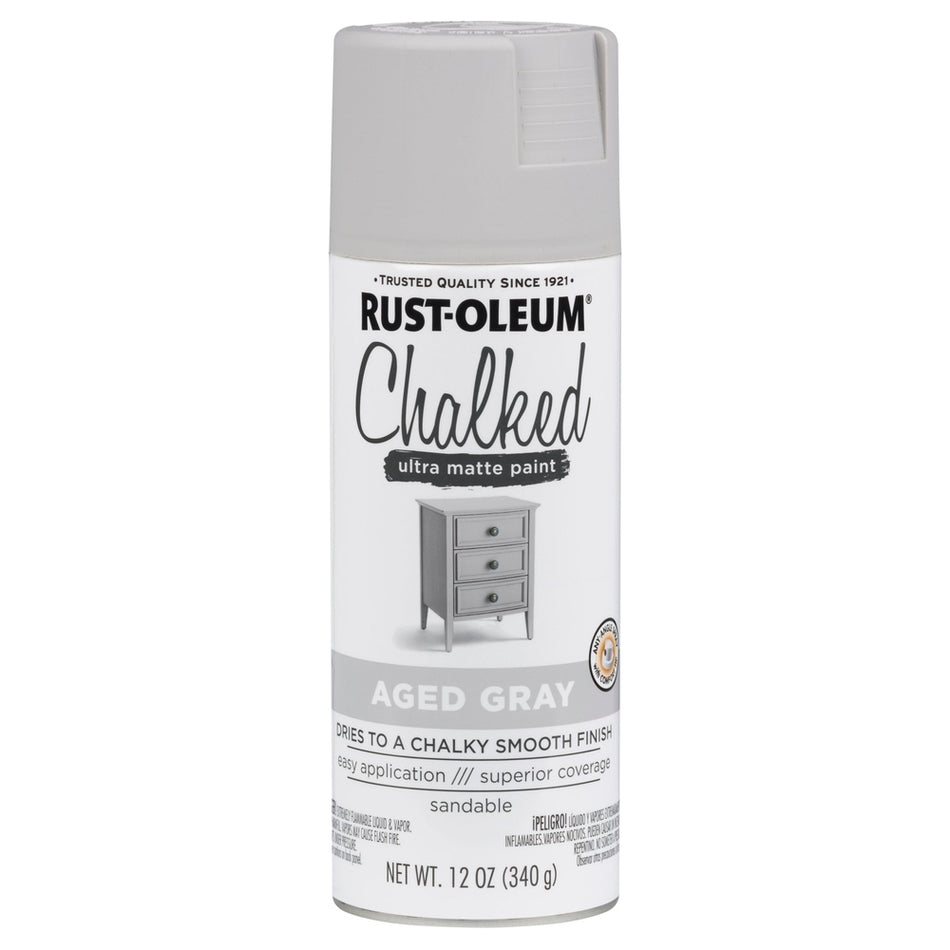 Rust-Oleum Chalked 302592 Ultra Matte Paint, Aged Gray, 12 oz.