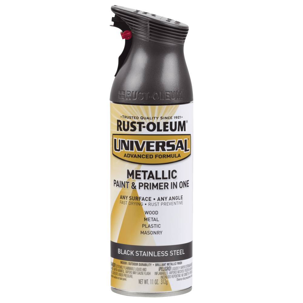 Rust-Oleum Universal 314558 Metallic Paint & Primer In One Spray, Black Stainless Steel, 11 oz.