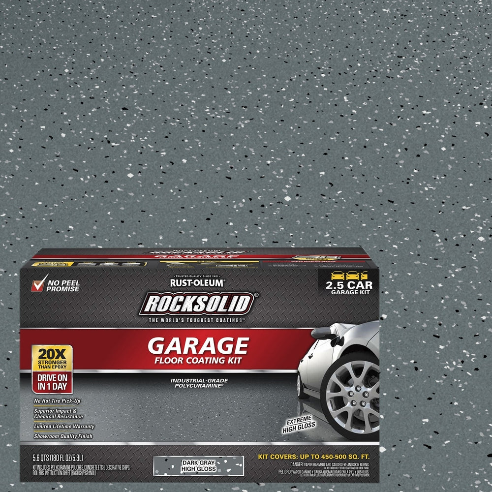 Rust-Oleum RockSolid 317284 Garage Floor Coating Kit, 2.5 Car Garage Kit, High Gloss, Dark Gray, 180 fl. oz.