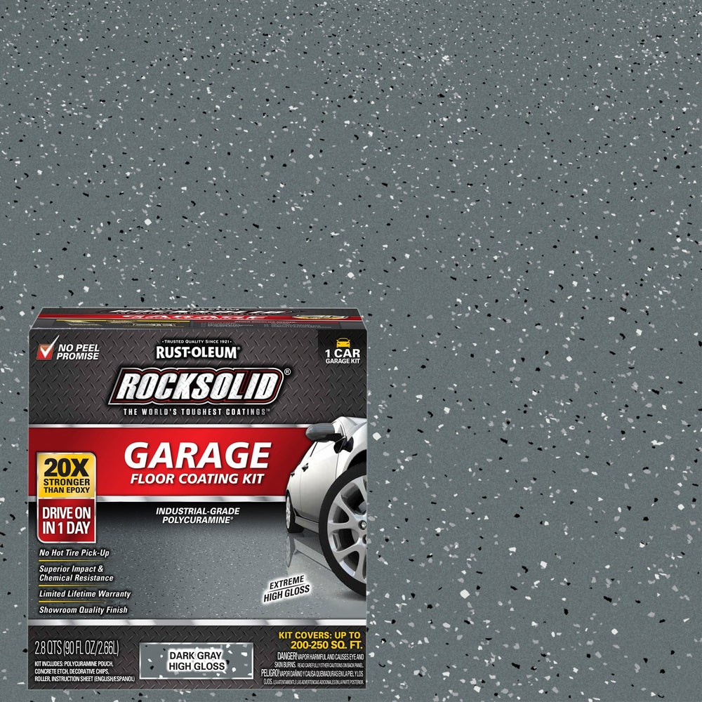 Rust-Oleum RockSolid 317286 Garage Floor Coating Kit, 1 Car Garage Kit, High Gloss, Dark Gray, 90 fl. oz.
