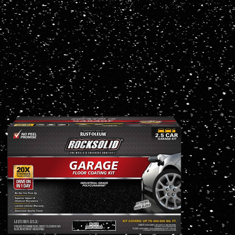 Rust-Oleum RockSolid 318697 Garage Floor Coating Kit, 2.5 Car Garage Kit, High Gloss, Black, 180 fl. oz.