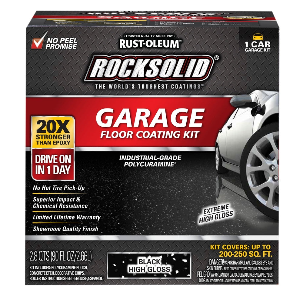 Rust-Oleum RockSolid 318712 Garage Floor Coating Kit, 1 Car Garage Kit, High Gloss, Black, 90 fl. oz.