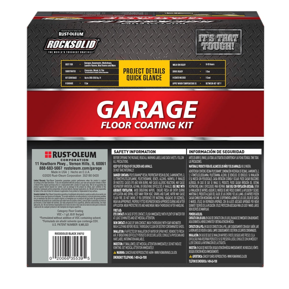 Rust-Oleum RockSolid 318712 Garage Floor Coating Kit, 1 Car Garage Kit, High Gloss, Black, 90 fl. oz.