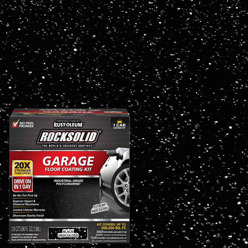 Rust-Oleum RockSolid 318712 Garage Floor Coating Kit, 1 Car Garage Kit, High Gloss, Black, 90 fl. oz.
