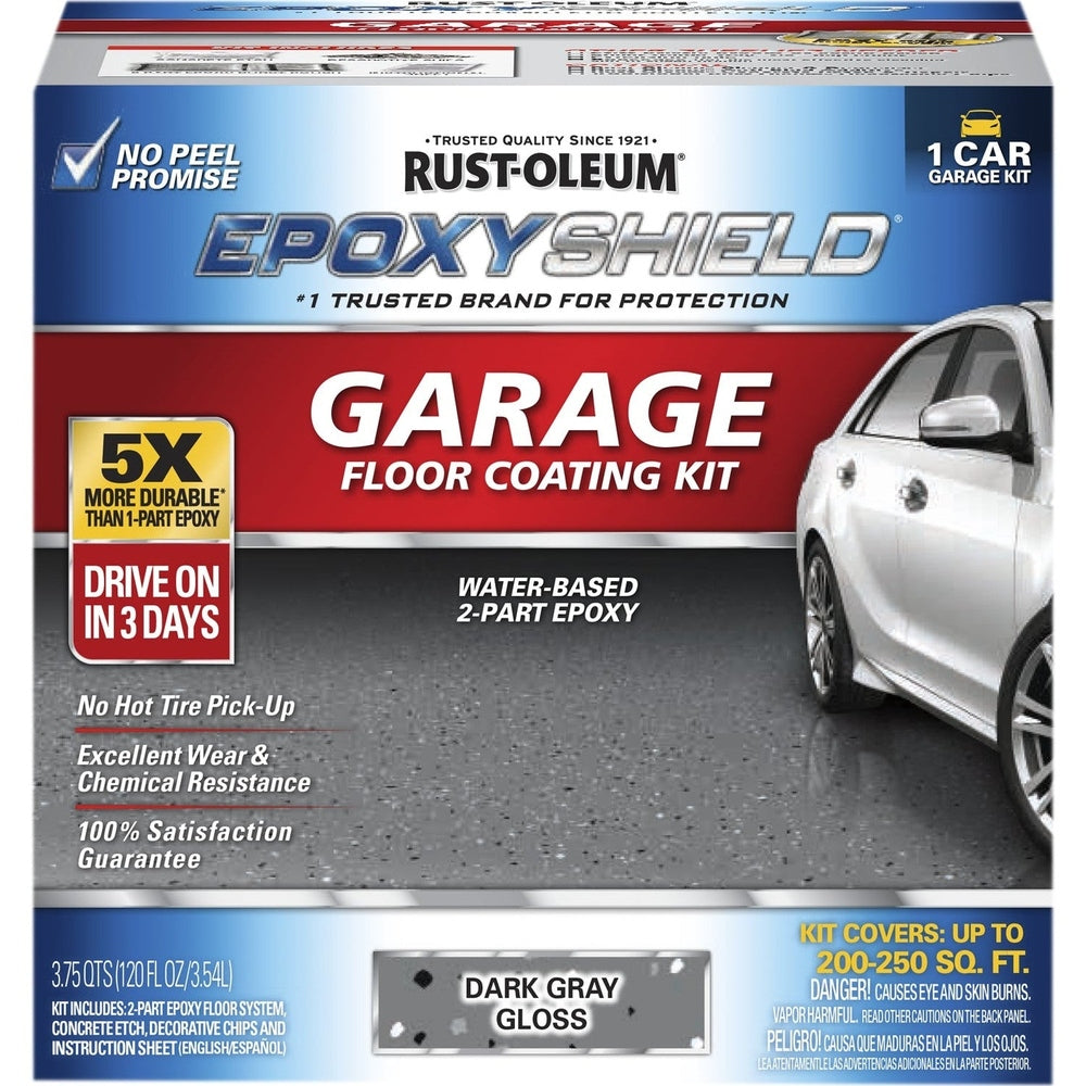 Rust-Oleum EpoxyShield 327081 1 Car Garage Kit Gloss Dark Gray Water-Based 2-Part Epoxy Garage Floor Coating Kit