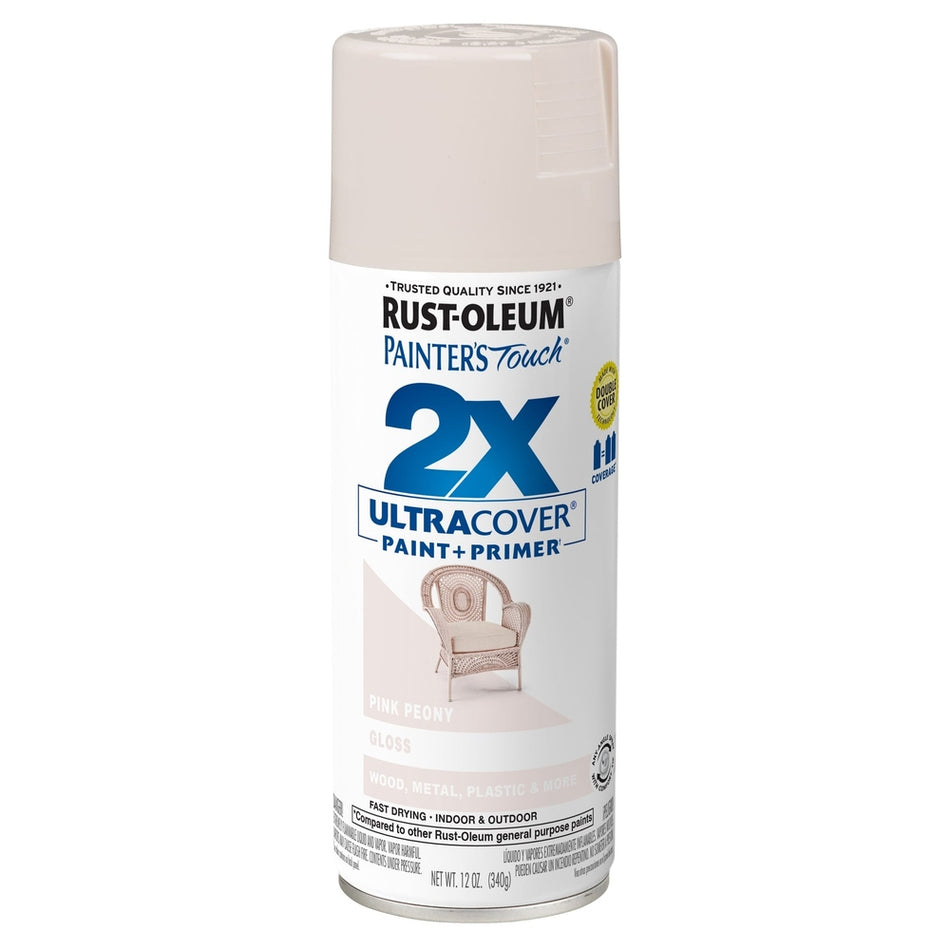 Rust-Oleum Painter's Touch 329198 2X Ultra Cover Paint + Primer Enamel Spray, Gloss Pink Peony, 12 oz.