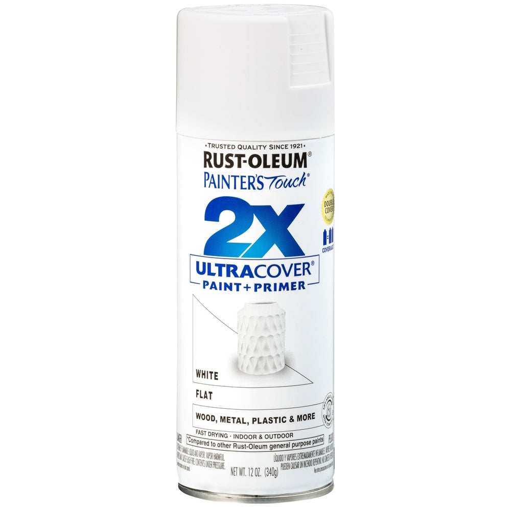 Rust-Oleum Painter's Touch 334021 2X Ultra Cover Paint + Primer Enamel Spray, Flat White, 12 oz.