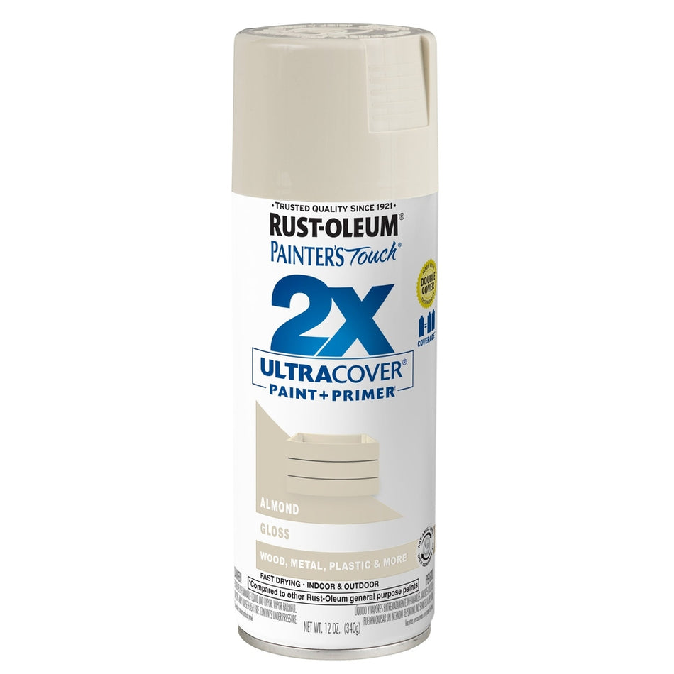Rust-Oleum Painter's Touch 334023 2X Ultra Cover Paint + Primer Enamel Spray, Gloss Almond, 12 oz.
