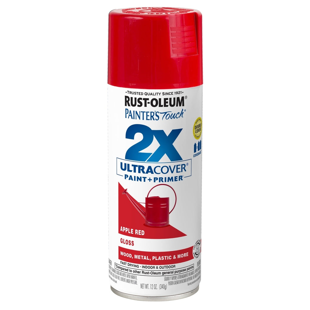 Rust-Oleum Painter's Touch 334024 2X Ultra Cover Paint + Primer Enamel Spray, Gloss Apple Red, 12 oz.