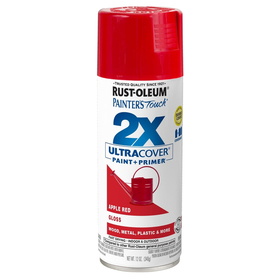 Rust-Oleum Painter's Touch 334024 2X Ultra Cover Paint + Primer Enamel Spray, Gloss Apple Red, 12 oz.
