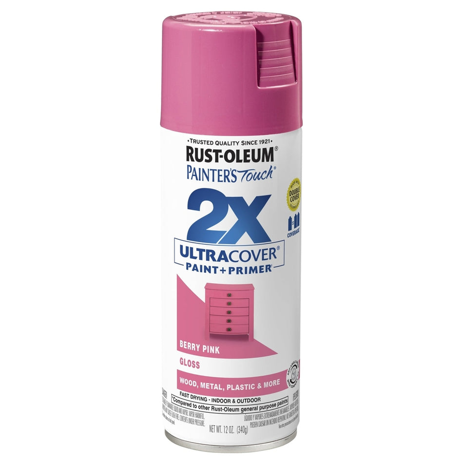 Rust-Oleum Painter's Touch 334025 2X Ultra Cover Paint + Primer Enamel Spray, Gloss Berry Pink, 12 oz.
