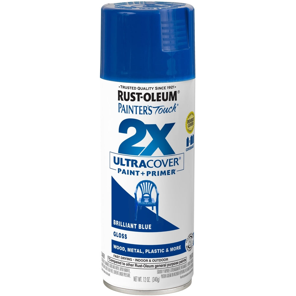 Rust-Oleum Painter's Touch 334027 2X Ultra Cover Paint + Primer Enamel Spray, Gloss Brilliant Blue, 12 oz.