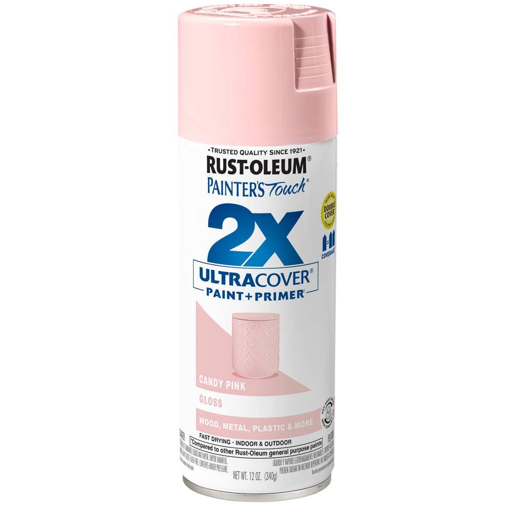 Rust-Oleum Painter's Touch 334028 2X Ultra Cover Paint + Primer Enamel Spray, Gloss Candy Pink, 12 oz.