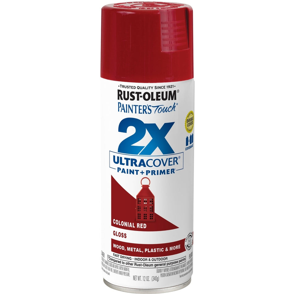 Rust-Oleum Painter's Touch 334030 2X Ultra Cover Paint + Primer Enamel Spray, Gloss Colonial Red, 12 oz.