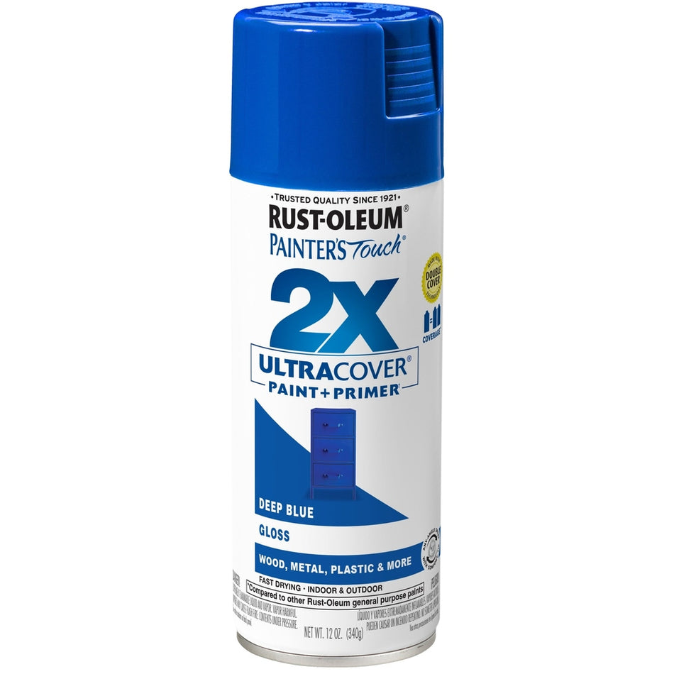 Rust-Oleum Painter's Touch 334032 2X Ultra Cover Paint + Primer Enamel Spray, Gloss Deep Blue, 12 oz.