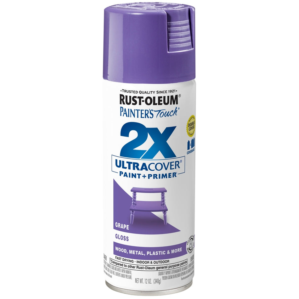 Rust-Oleum Painter's Touch 334033 2X Ultra Cover Paint + Primer Enamel Spray, Gloss Grape, 12 oz.