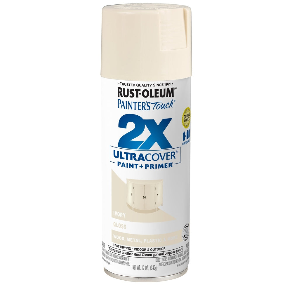 Rust-Oleum Painter's Touch 334035 2X Ultra Cover Paint + Primer Enamel Spray, Gloss Ivory, 12 oz.
