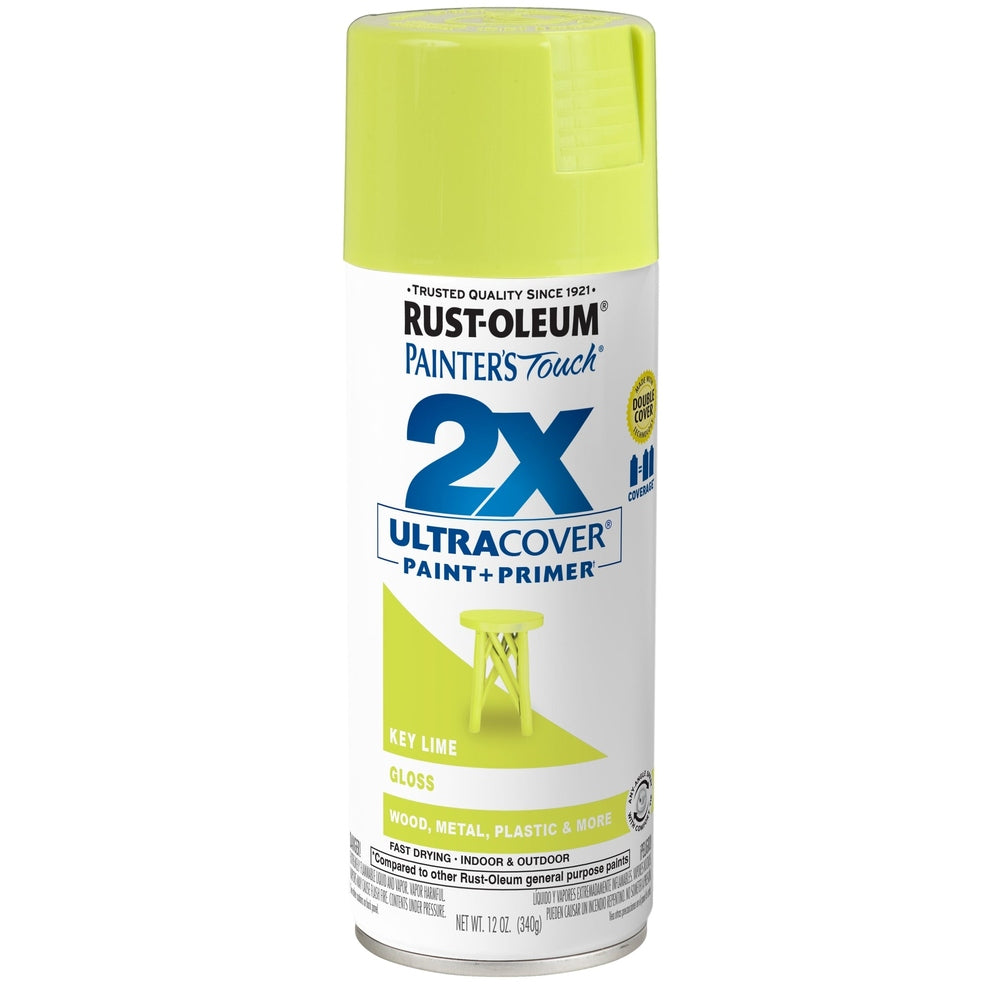 Rust-Oleum Painter's Touch 334036 2X Ultra Cover Paint + Primer Enamel Spray, Gloss Key Lime, 12 oz.