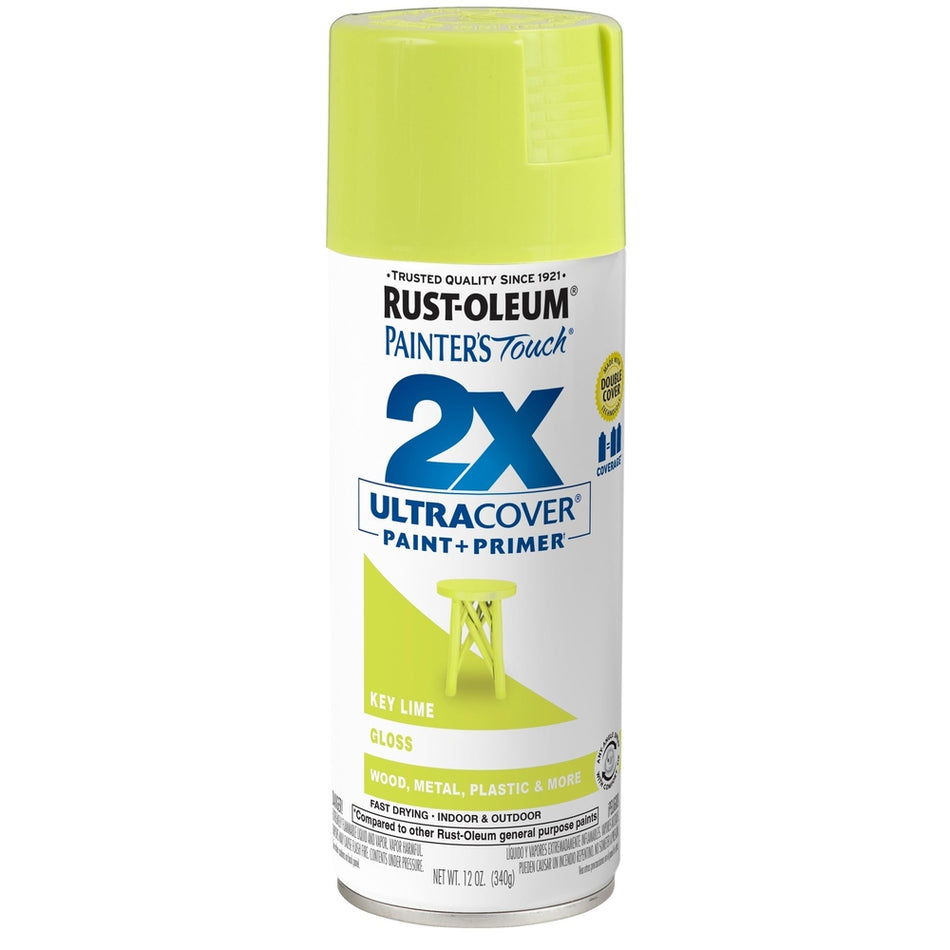 Rust-Oleum Painter's Touch 334036 2X Ultra Cover Paint + Primer Enamel Spray, Gloss Key Lime, 12 oz.