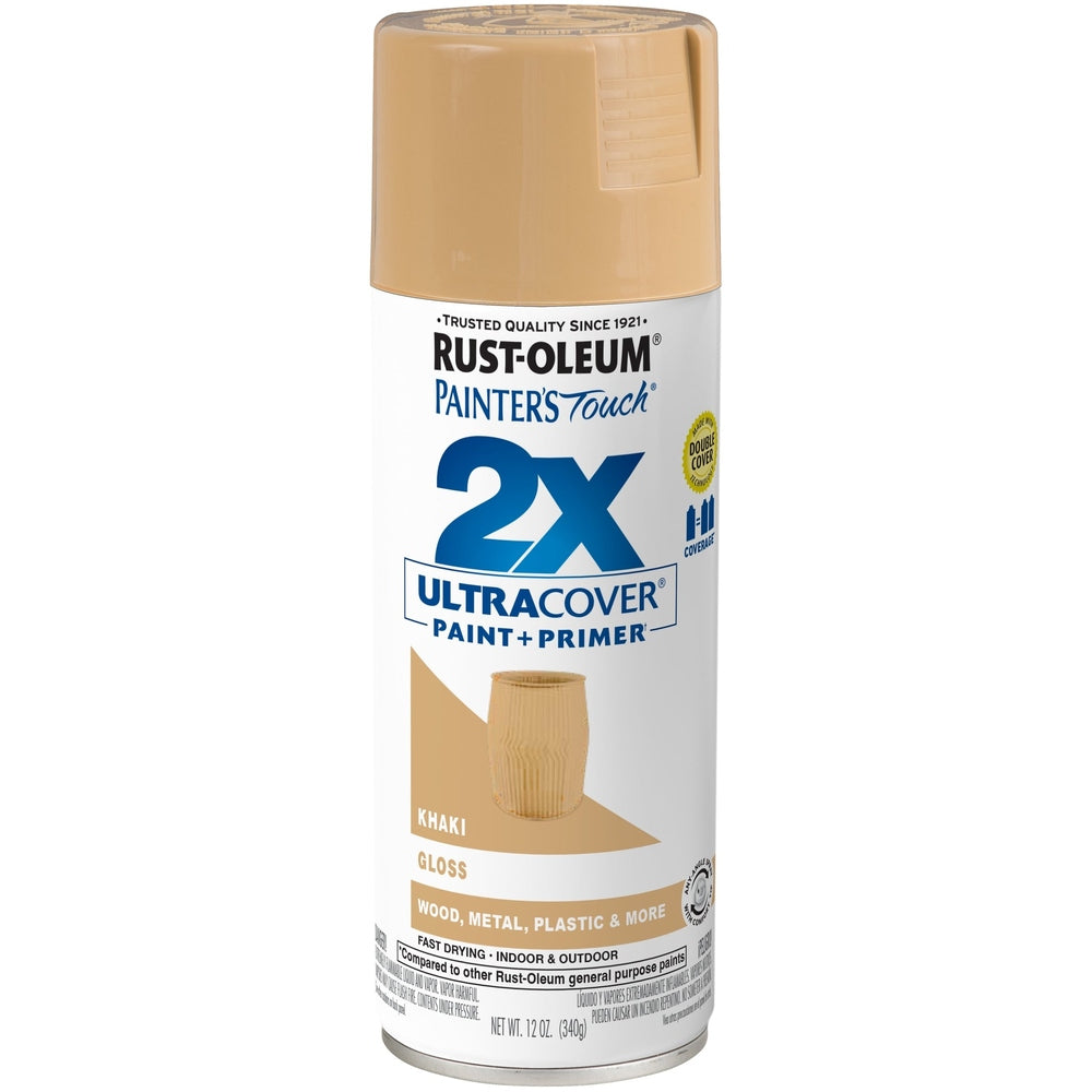 Rust-Oleum Painter's Touch 334037 2X Ultra Cover Paint + Primer Enamel Spray, Gloss Khaki, 12 oz.