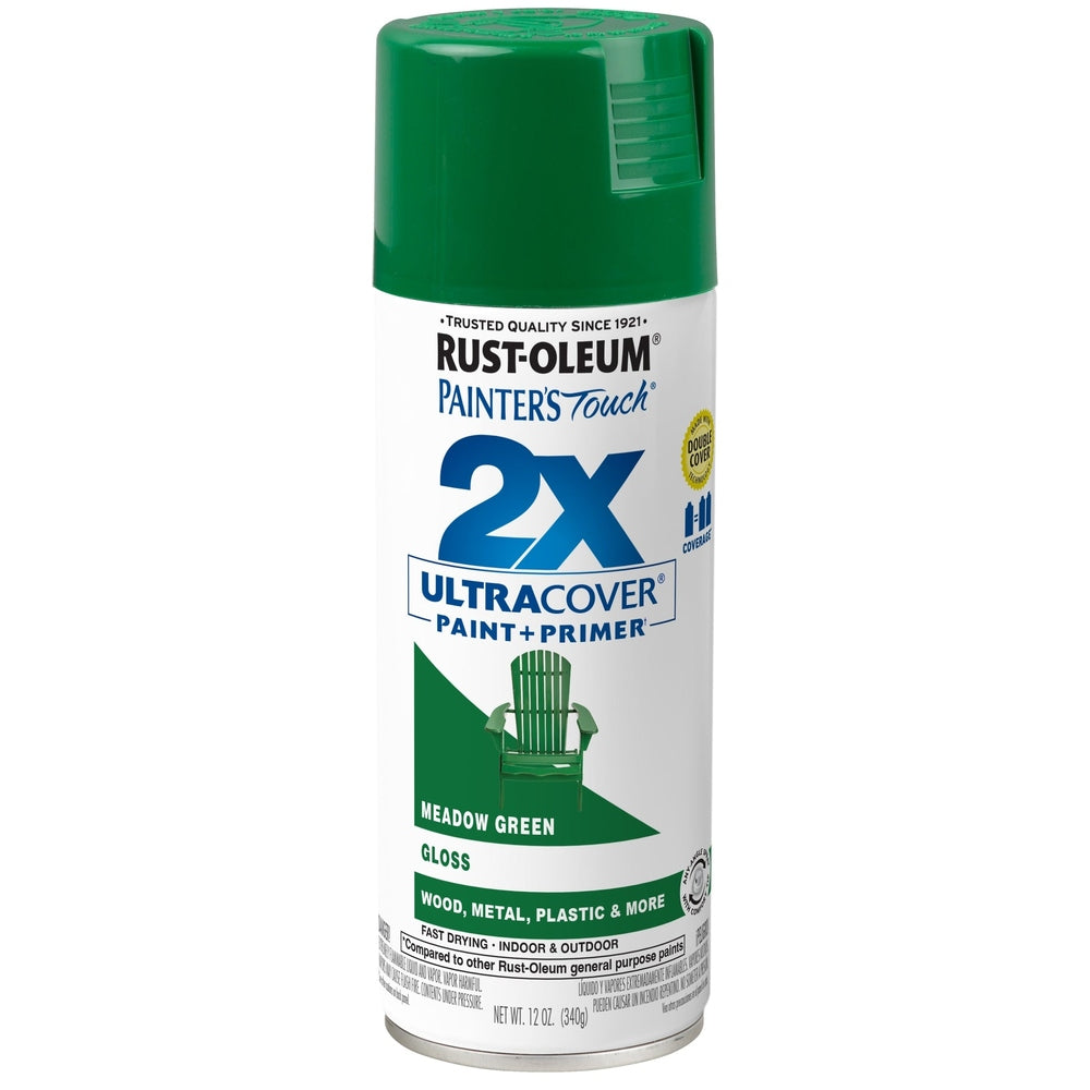 Rust-Oleum Painter's Touch 334039 2X Ultra Cover Paint + Primer Enamel Spray, Gloss Meadow Green, 12 oz.