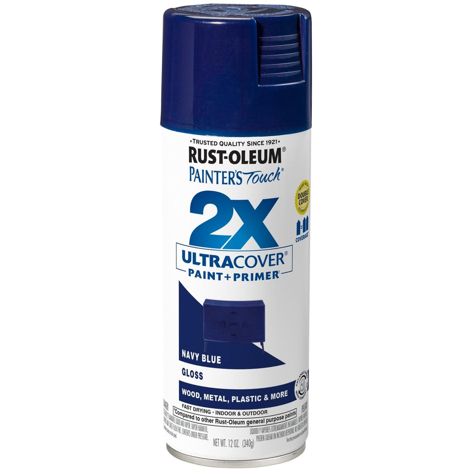 Rust-Oleum Painter's Touch 334041 2X Ultra Cover Paint + Primer Enamel Spray, Gloss Navy Blue, 12 oz.
