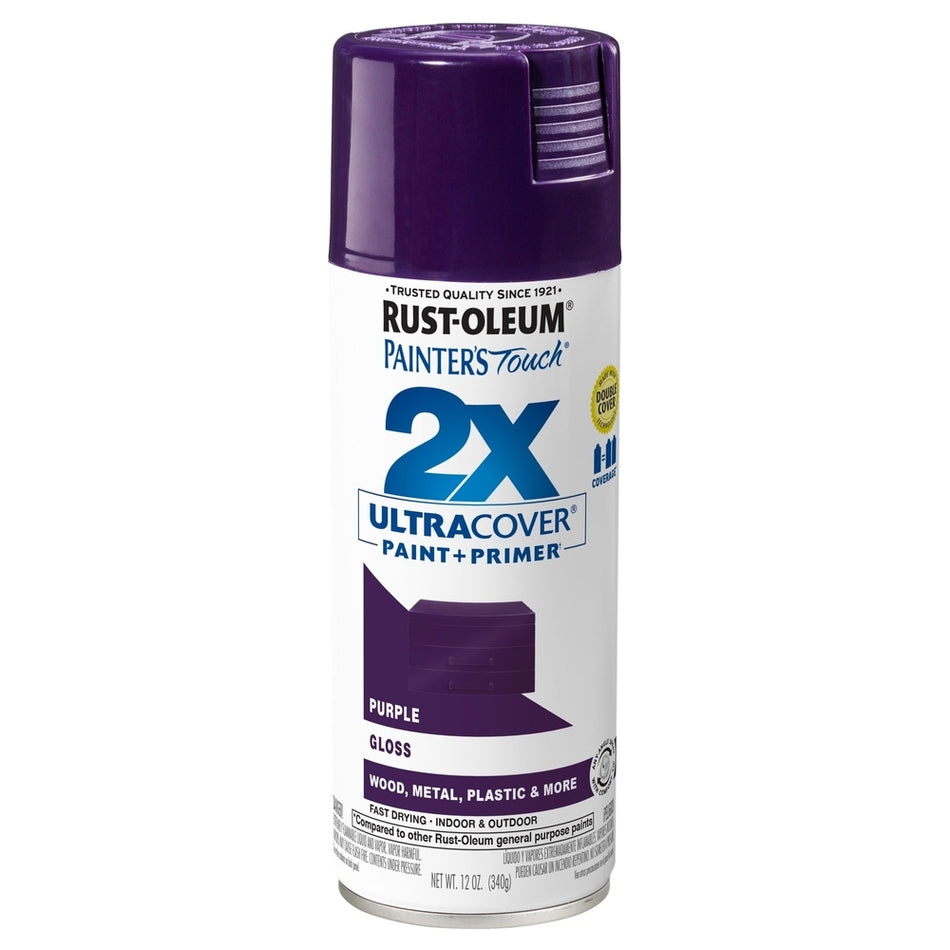 Rust-Oleum Painter's Touch 334042 2X Ultra Cover Paint + Primer Enamel Spray, Gloss Purple, 12 oz.