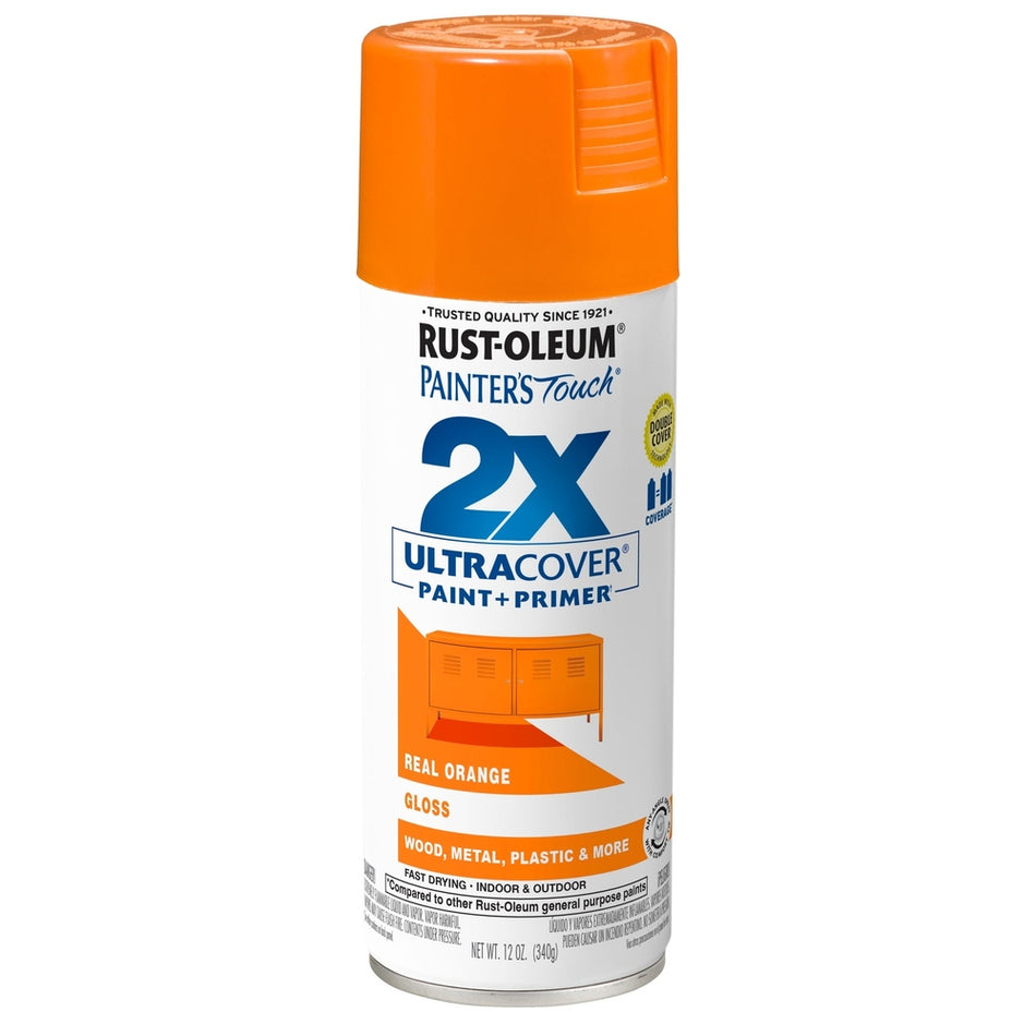 Rust-Oleum Painter's Touch 334043 2X Ultra Cover Paint + Primer Enamel Spray, Gloss Real Orange, 12 oz.