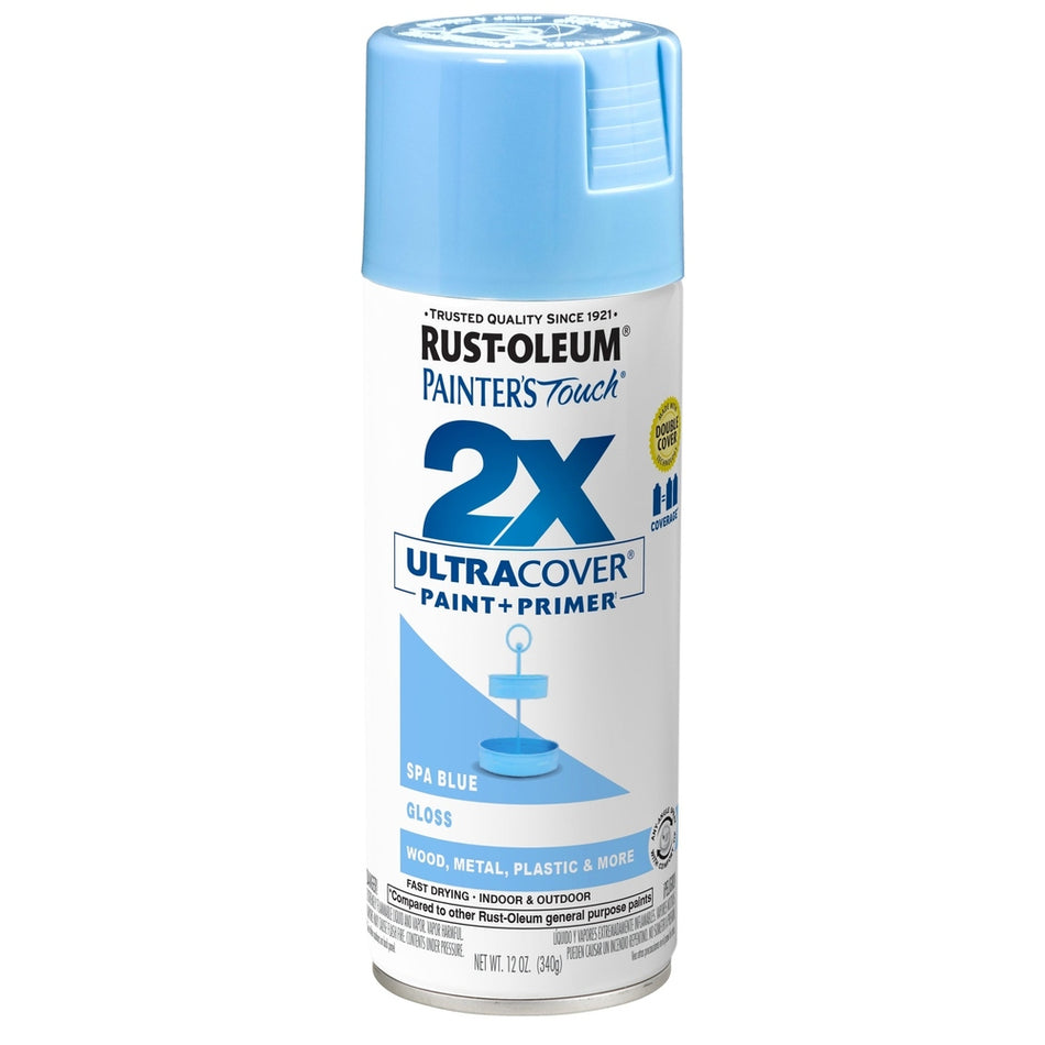 Rust-Oleum Painter's Touch 334045 2X Ultra Cover Paint + Primer Enamel Spray, Gloss Spa Blue, 12 oz.