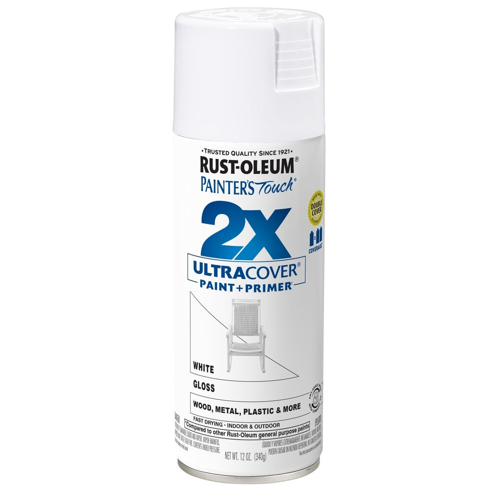 Rust-Oleum Painter's Touch 334048 2X Ultra Cover Paint + Primer Enamel Spray, Gloss White, 12 oz.