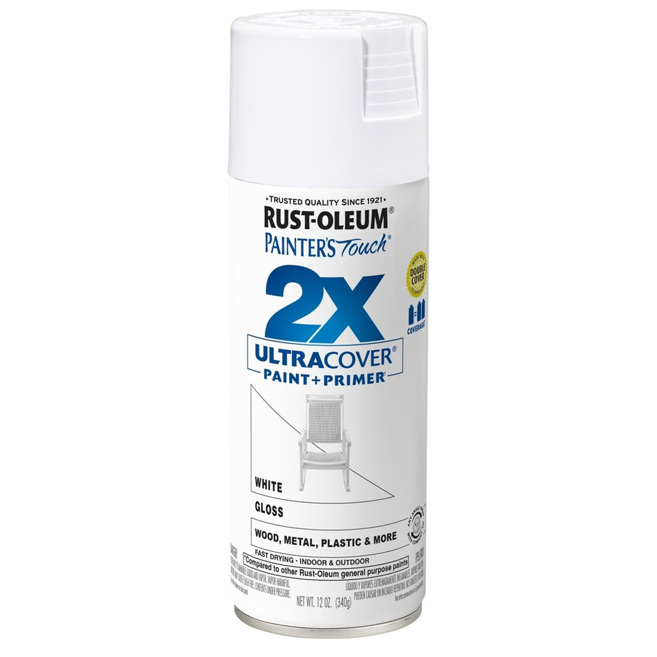 Rust-Oleum Painter's Touch 334048 2X Ultra Cover Paint + Primer Enamel Spray, Gloss White, 12 oz.