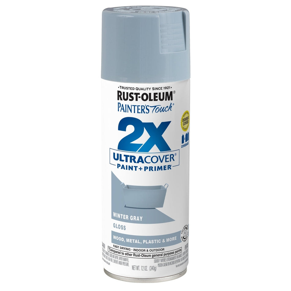 Rust-Oleum Painter's Touch 334049 2X Ultra Cover Paint + Primer Enamel Spray, Gloss Winter Gray, 12 oz.