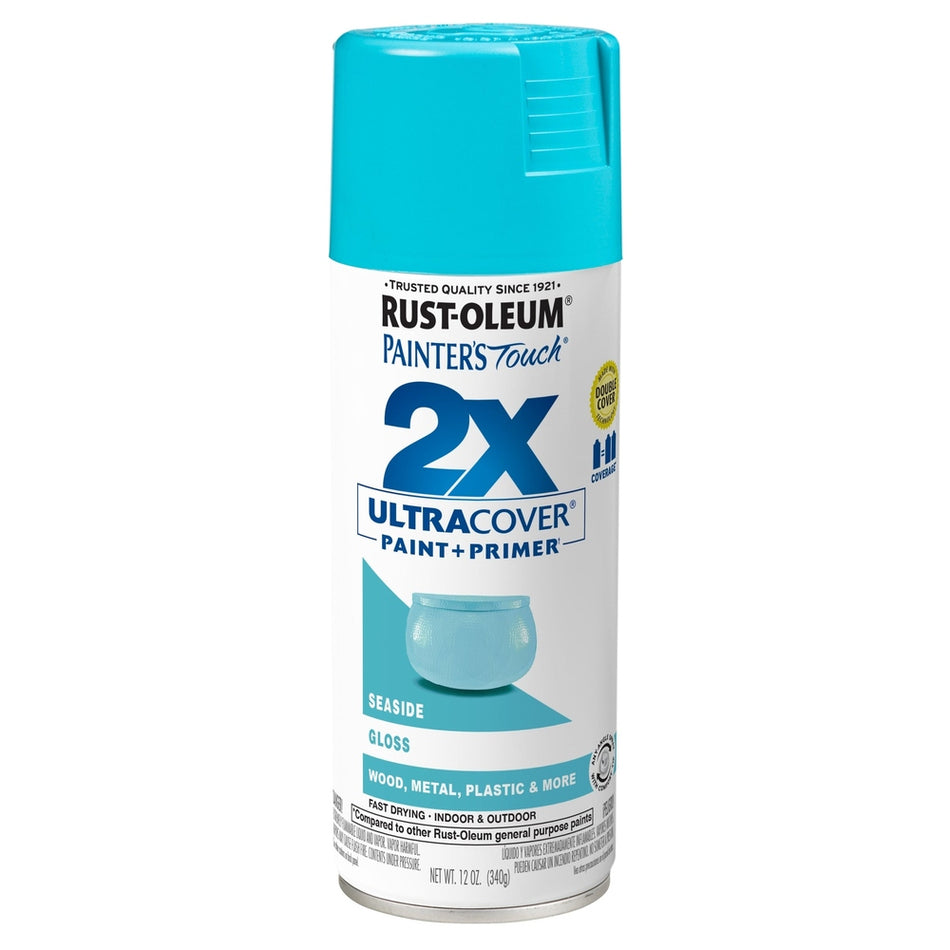 Rust-Oleum Painter's Touch 334050 2X Ultra Cover Paint + Primer Enamel Spray, Gloss Seaside, 12 oz.