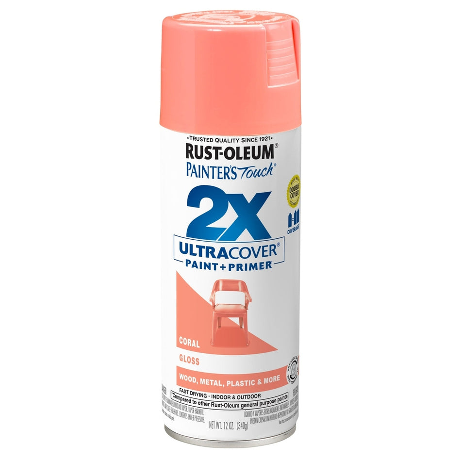 Rust-Oleum Painter's Touch 334052 2X Ultra Cover Paint + Primer Enamel Spray, Gloss Coral, 12 oz.