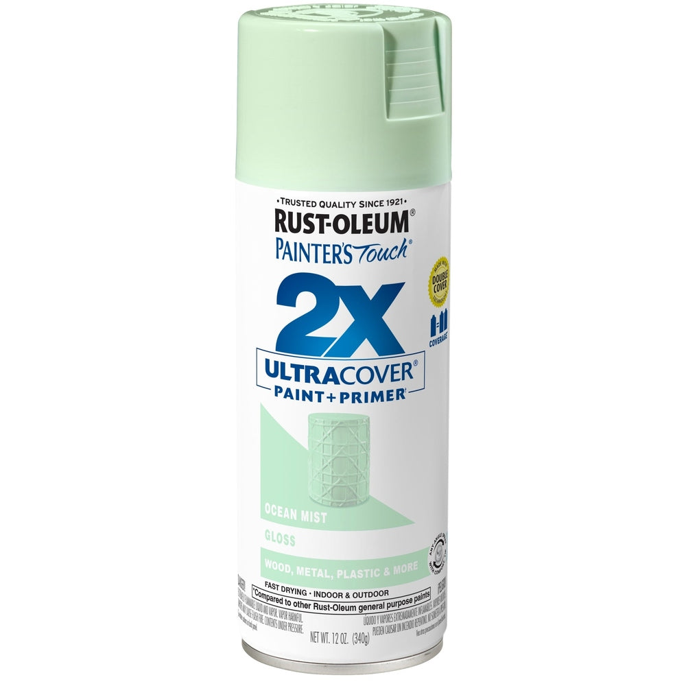 Rust-Oleum Painter's Touch 334053 2X Ultra Cover Paint + Primer Enamel Spray, Gloss Ocean Mist, 12 oz.