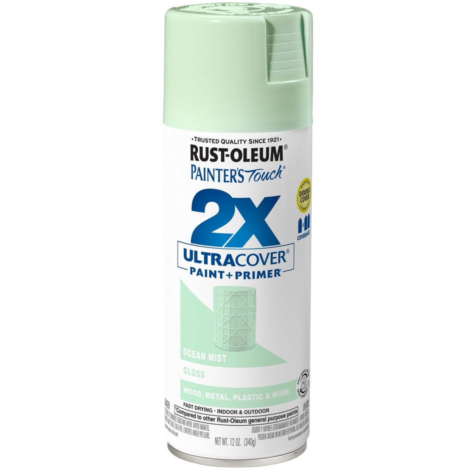 Rust-Oleum Painter's Touch 334053 2X Ultra Cover Paint + Primer Enamel Spray, Gloss Ocean Mist, 12 oz.