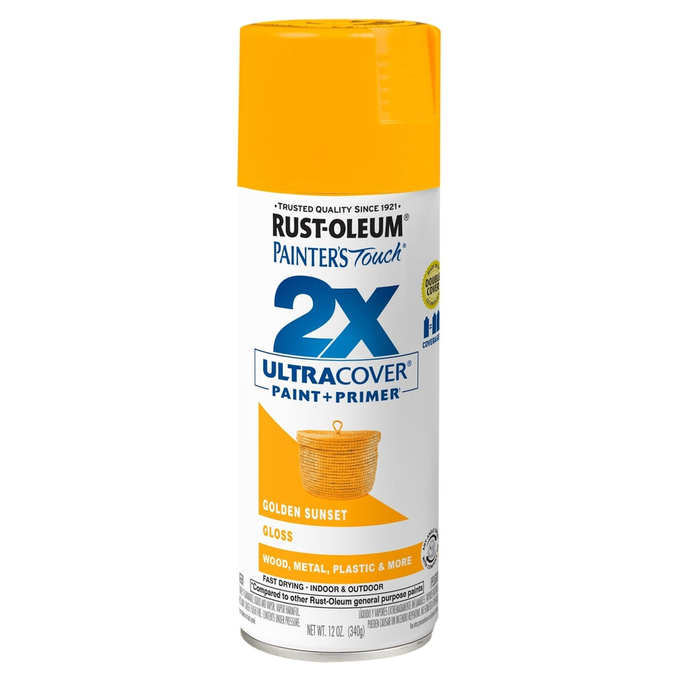 Rust-Oleum Painter's Touch 334054 2X Ultra Cover Paint + Primer Enamel Spray, Gloss Golden Sunset, 12 oz.