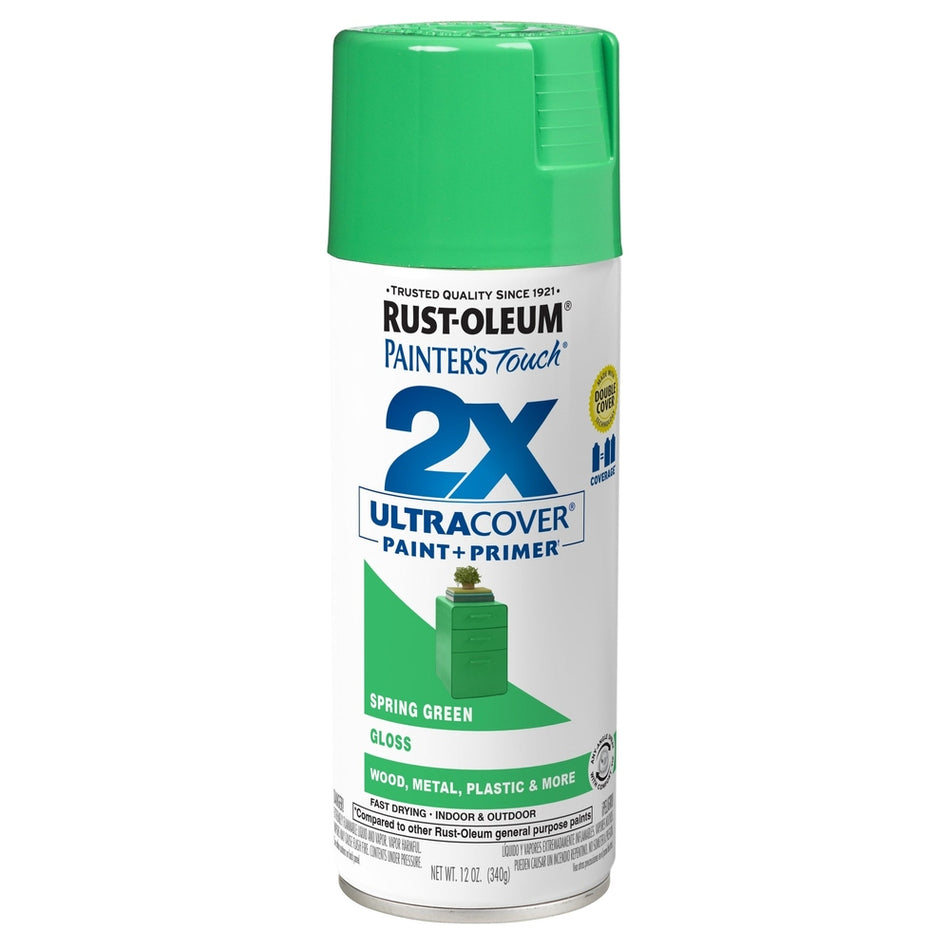 Rust-Oleum Painter's Touch 334055 2X Ultra Cover Paint + Primer Enamel Spray, Gloss Spring Green, 12 oz.