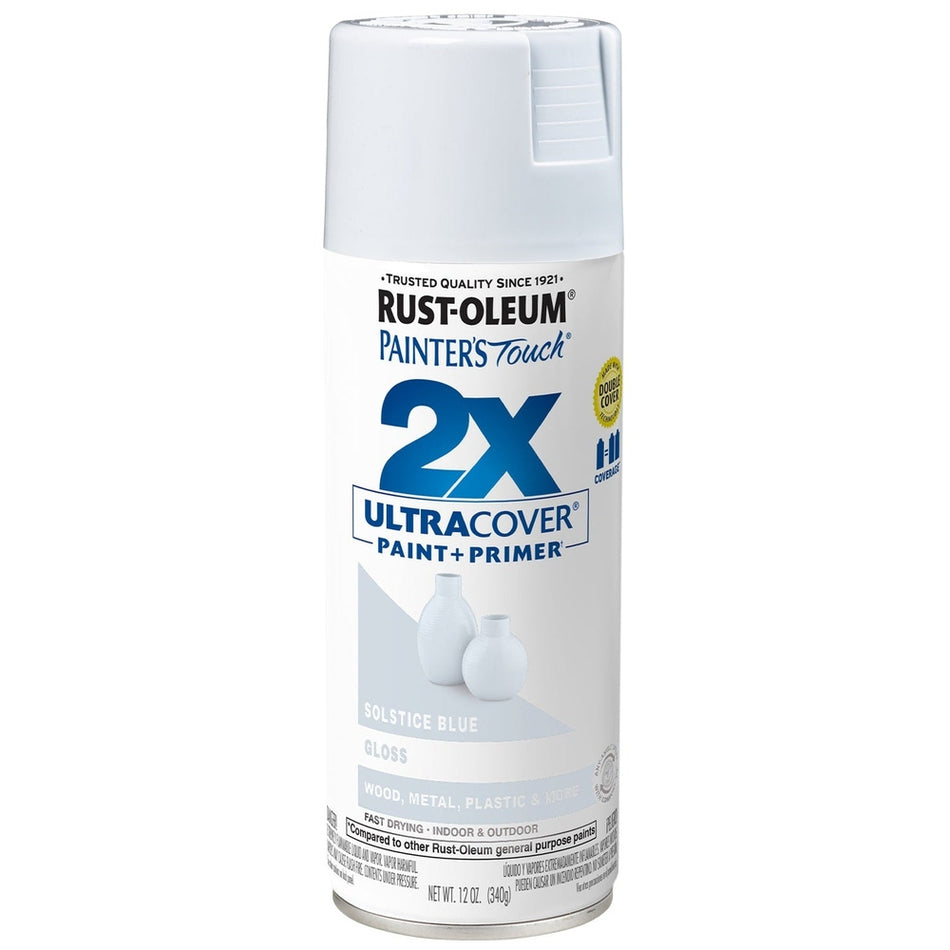 Rust-Oleum Painter's Touch 342060 2X Ultra Cover Paint + Primer Enamel Spray, Gloss Solstice Blue, 12 oz.